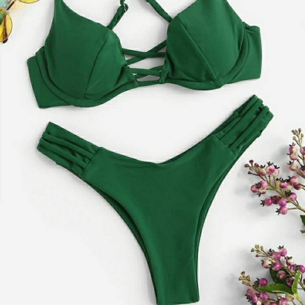 High cut bikini, S & M. Green. New